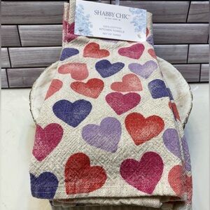 Shabby Chic ❤️Hearts  (3) kitchen towels 100% Cotton NWT